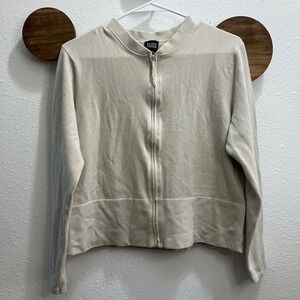 Eileen‎ Fisher Zip Up Light Weight Jacket Size L Cream Color Cotton Blend